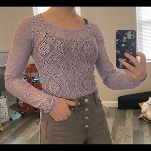 Lilac long sleeve lace top from Mudd, size M